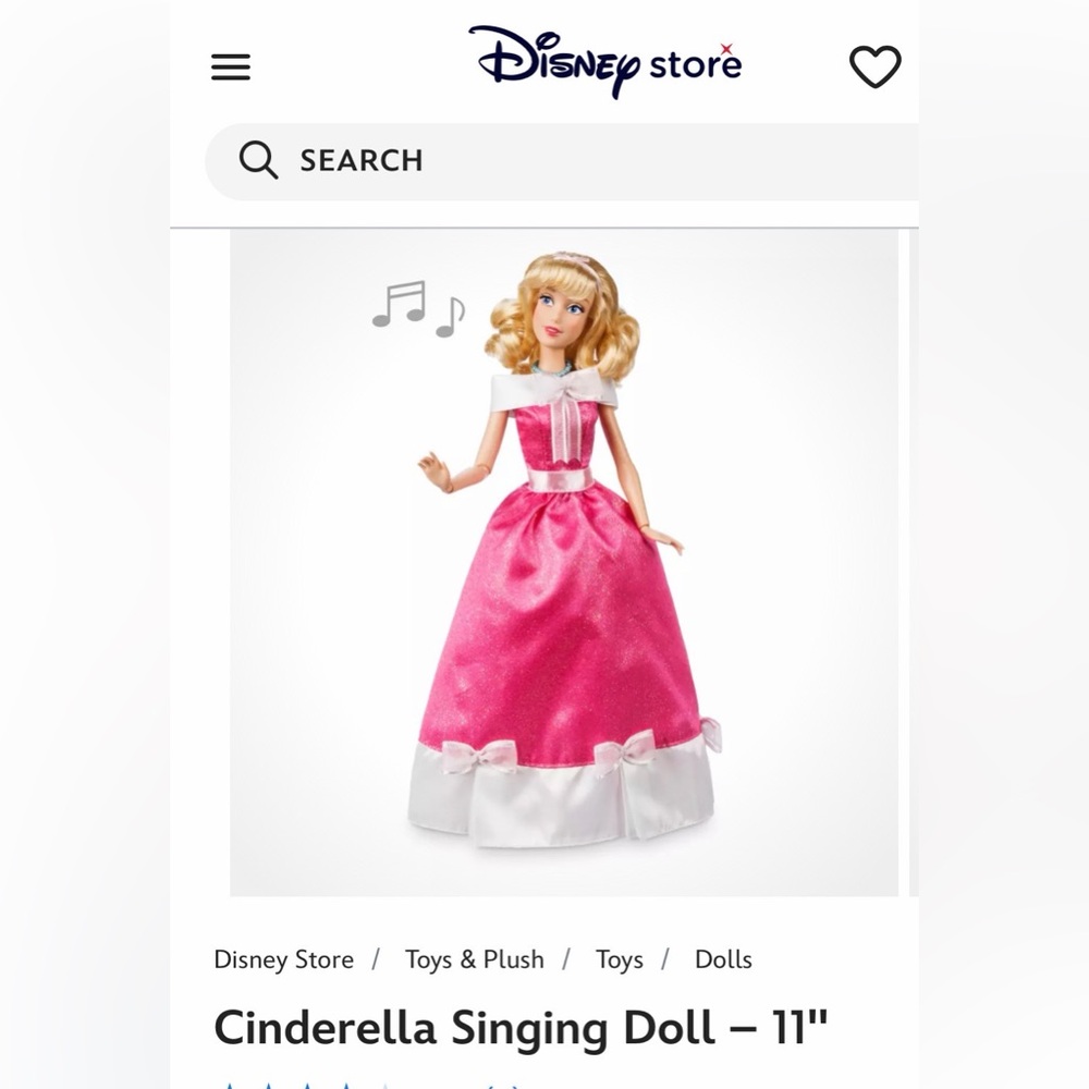 Disney Store Cinderella Singing Doll - 11"